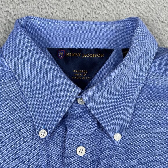Henry Jacobson Mens Blue Chambray Dress Shirt Sz 18 36/37 XL - Picture 6 of 6